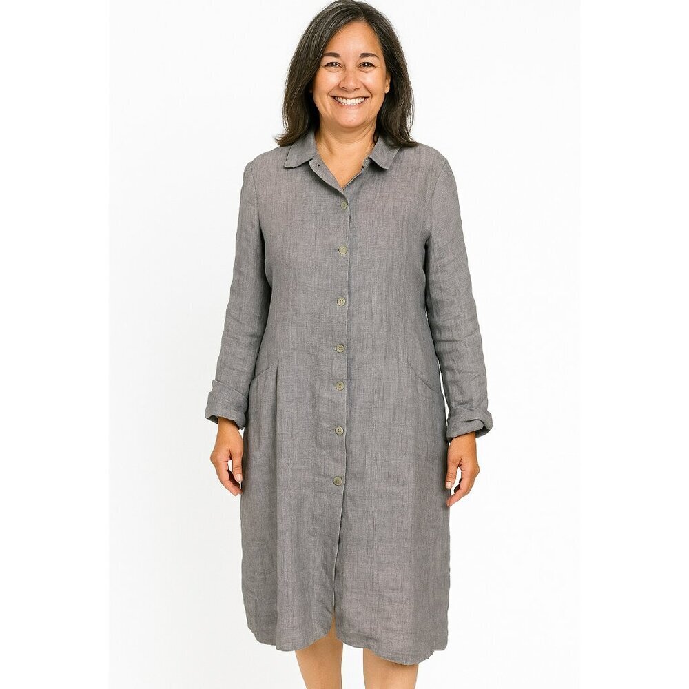 Lilith Brown Linen Dress Size Large 3/4 Sleeve Minimalist Artsy Lagencore Style